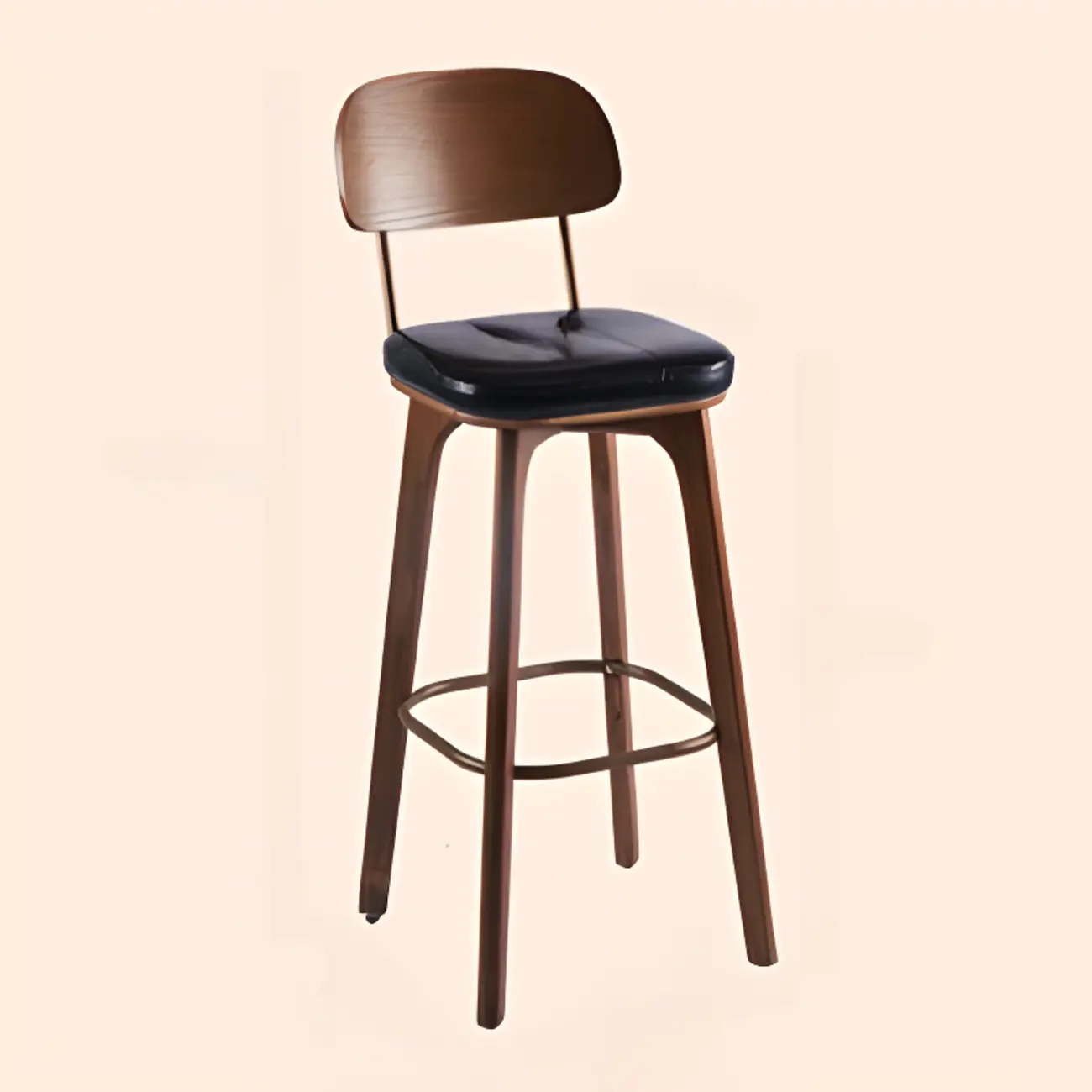 Brown Modern Wood Open Back Leather Bar Stools Image - 27 | homeyfad