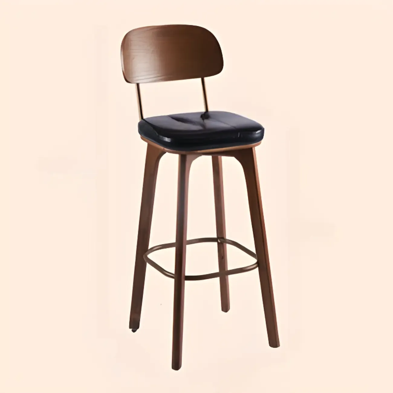 Brown Modern Wood Open Back Leather Bar Stools Image - 27