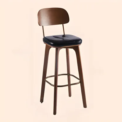 Brown Modern Wood Open Back Leather Bar Stools Image - 27
