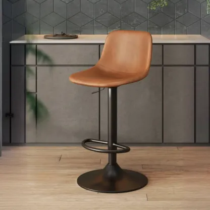 ]Modern Leather Adjustable Bar Stools with Backrest for Kitchen Image - 3