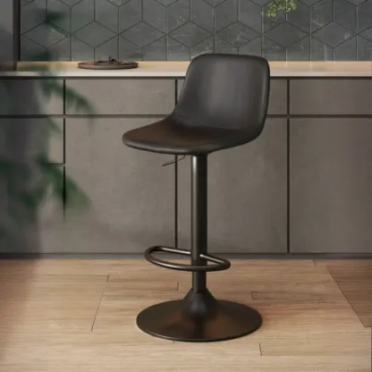 ]Modern Leather Adjustable Bar Stools with Backrest for Kitchen Image - 6