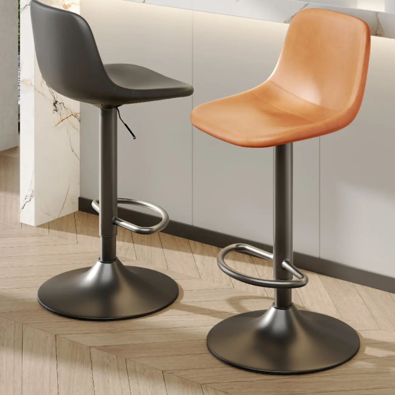 ]Modern Leather Adjustable Bar Stools with Backrest for Kitchen Image - 2 | homeyfad