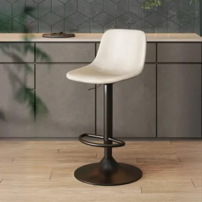 ]Modern Leather Adjustable Bar Stools with Backrest for Kitchen Image - 7