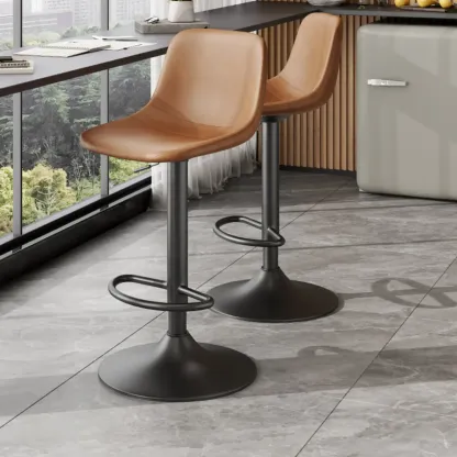 ]Modern Leather Adjustable Bar Stools with Backrest for Kitchen Image - 8