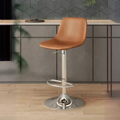 ]Modern Leather Adjustable Bar Stools with Backrest for Kitchen Image - 11