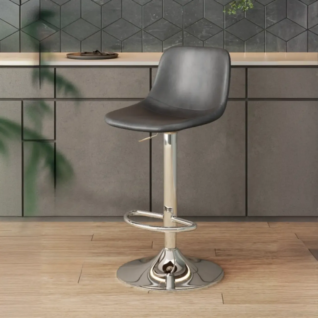 ]Modern Leather Adjustable Bar Stools with Backrest for Kitchen Image - 14