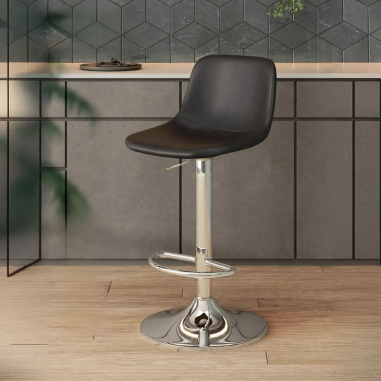 ]Modern Leather Adjustable Bar Stools with Backrest for Kitchen Image - 15