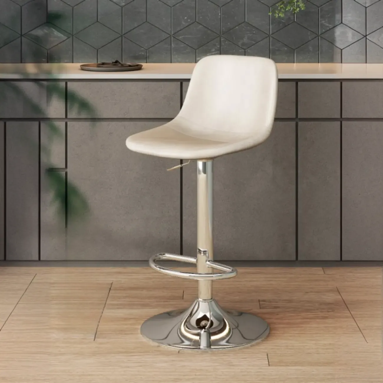 ]Modern Leather Adjustable Bar Stools with Backrest for Kitchen Image - 17
