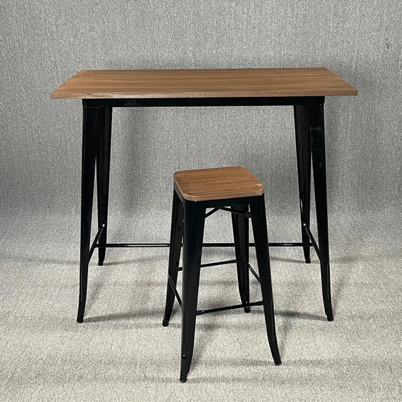 Industrial Brown Wood Black Metal Bar Tables Image - 1 | homeyfad