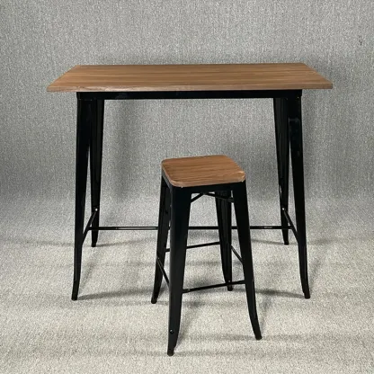 Industrial Brown Wood Black Metal Bar Tables Image - 1