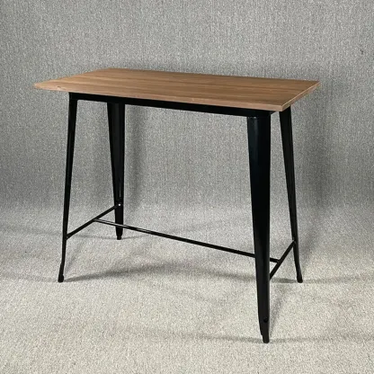 Industrial Brown Wood Black Metal Bar Tables Image - 2