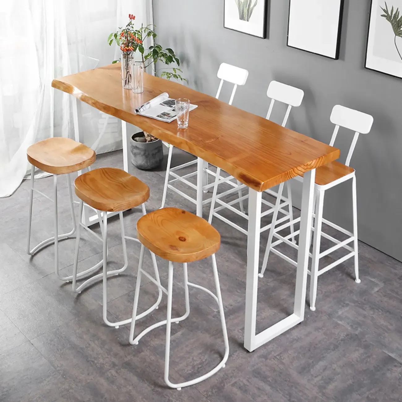 Scandinavian Hardwood Pub Table with Sled Base Image - 1