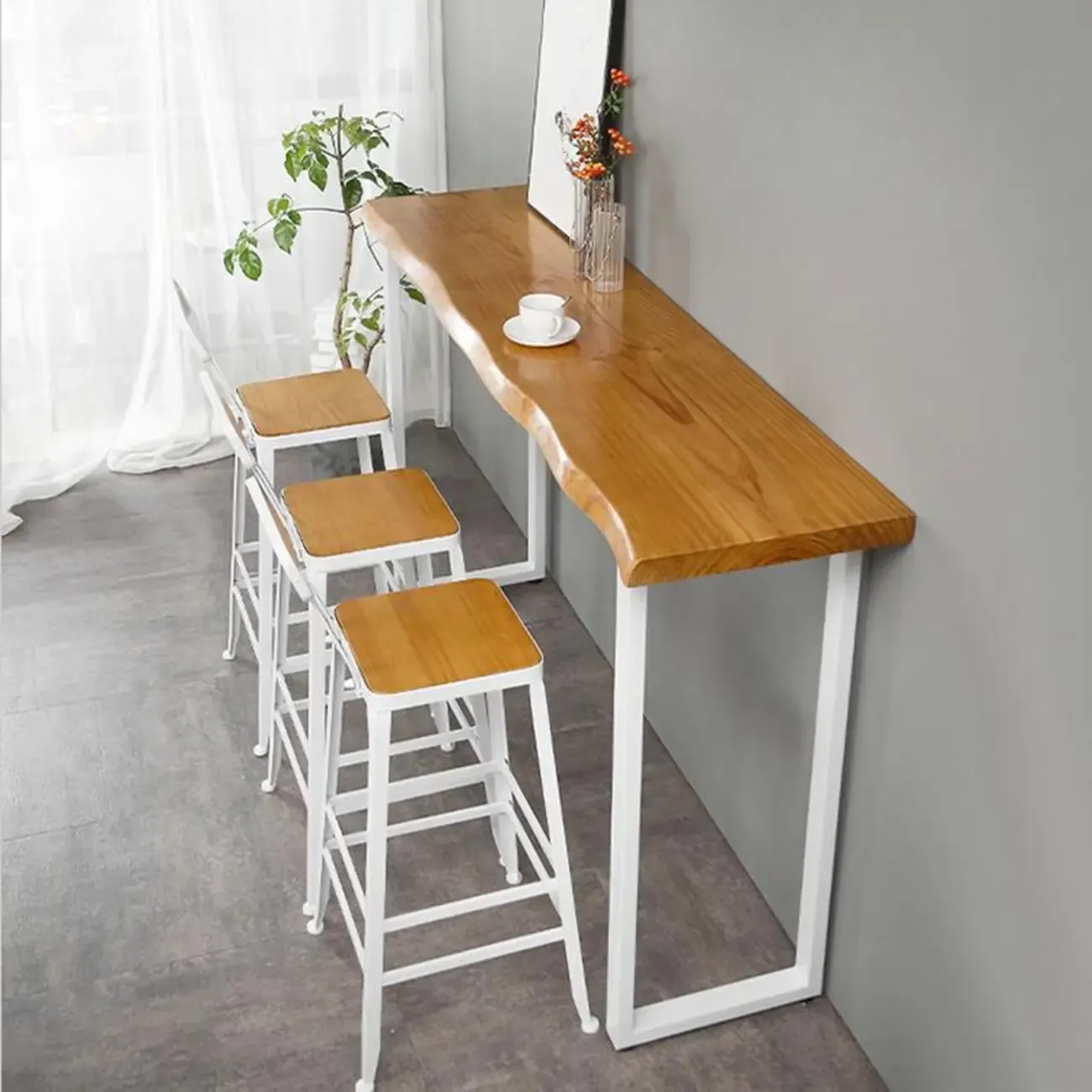 Scandinavian Hardwood Pub Table with Sled Base Image - 5