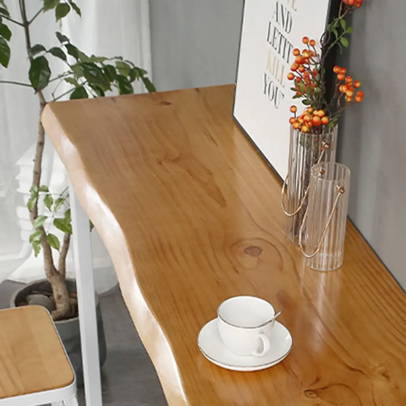 Scandinavian Hardwood Pub Table with Sled Base Image - 6