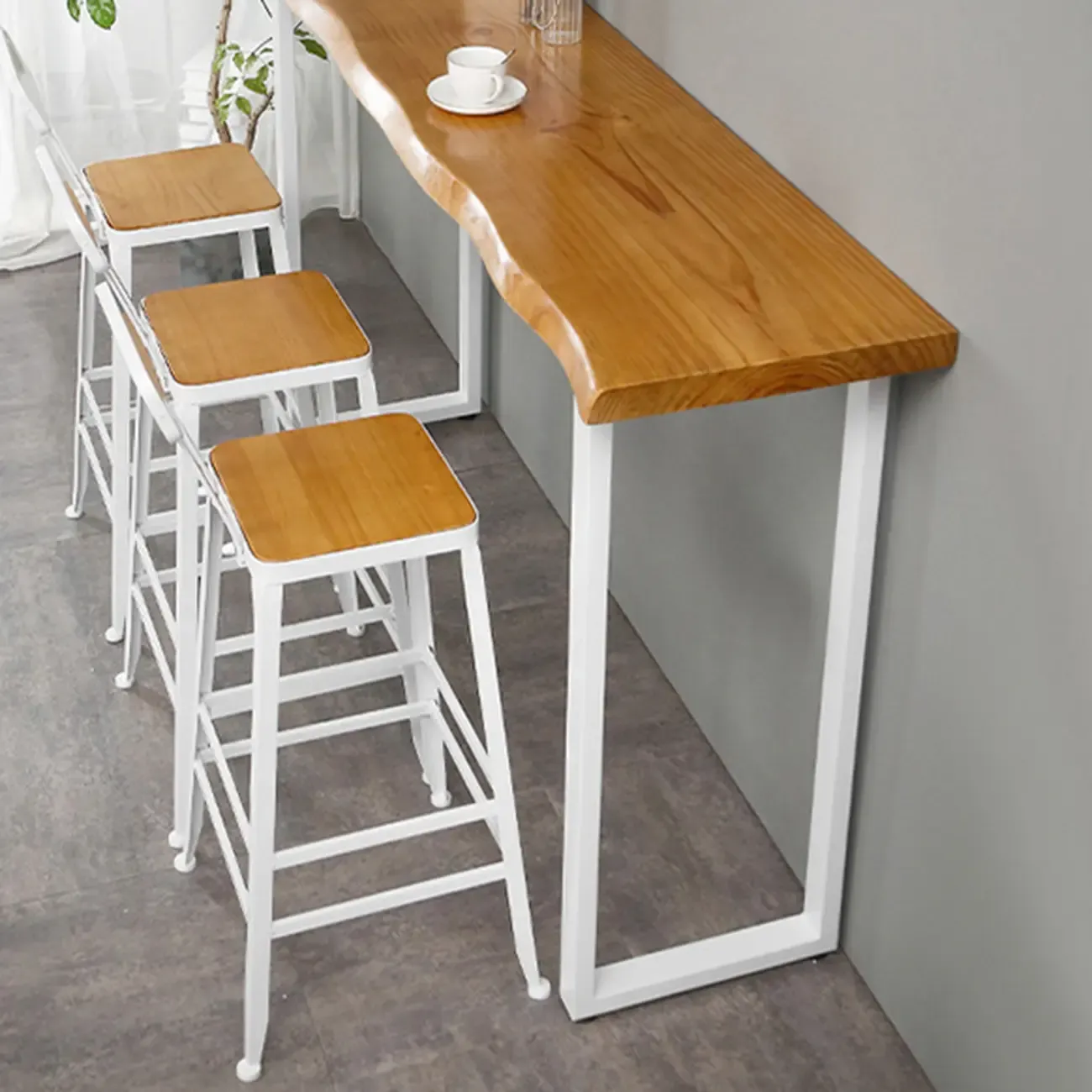 Scandinavian Hardwood Pub Table with Sled Base Image - 9