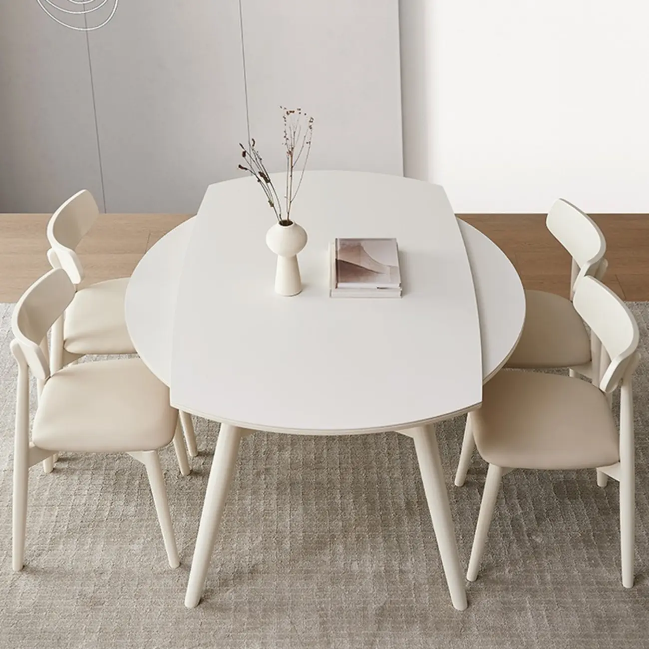 White Stone Wood Base Extendable Dining Table Image - 1 | homeyfad