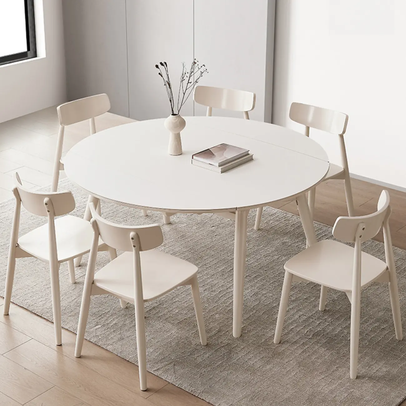 White Stone Wood Base Extendable Dining Table Image - 2 | homeyfad