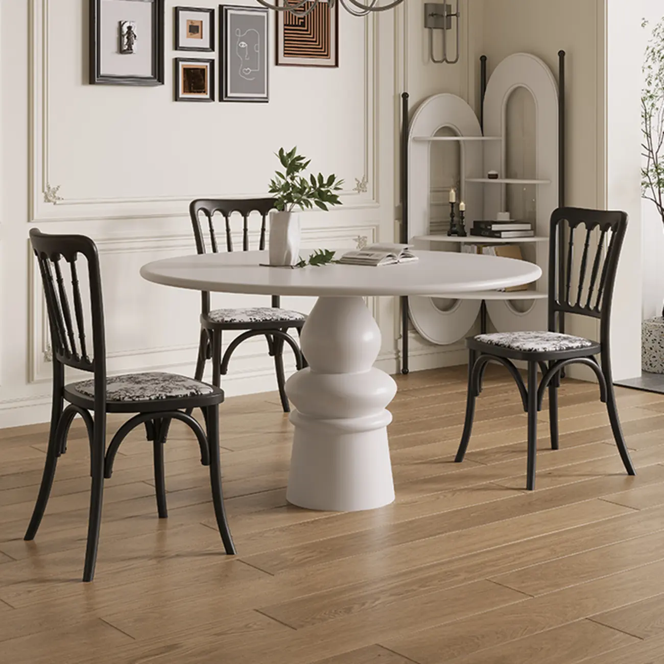 Casual White Pedestal Wood Round Dining Table Image - 1 | homeyfad