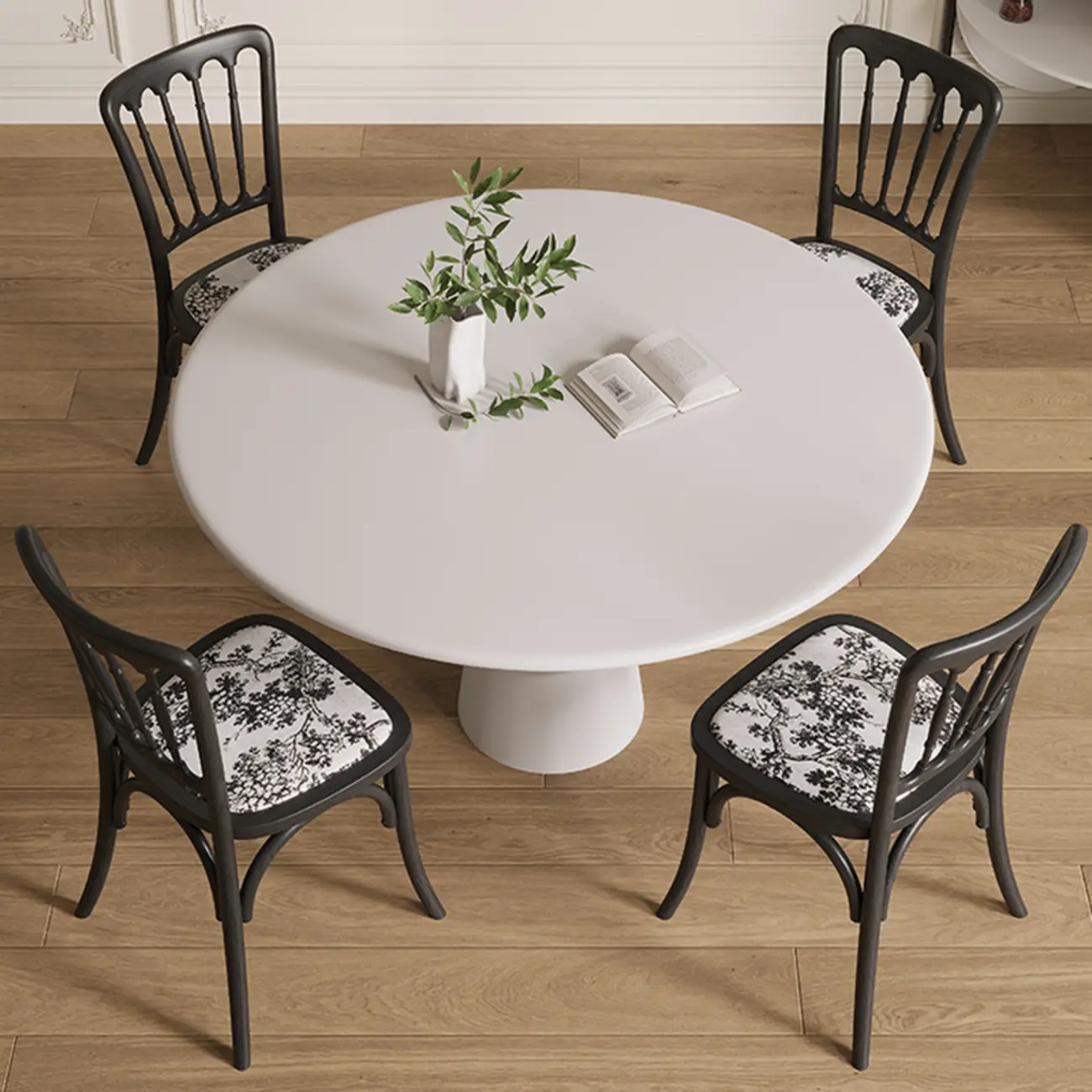 Casual White Pedestal Wood Round Dining Table Image - 2 | homeyfad