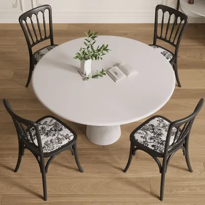 Casual White Pedestal Wood Round Dining Table Image - 2