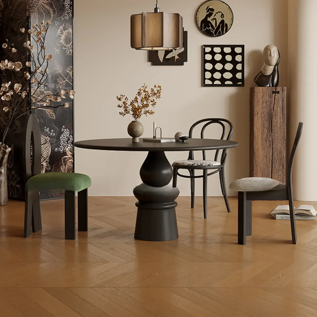 Casual White Pedestal Wood Round Dining Table Image - 3