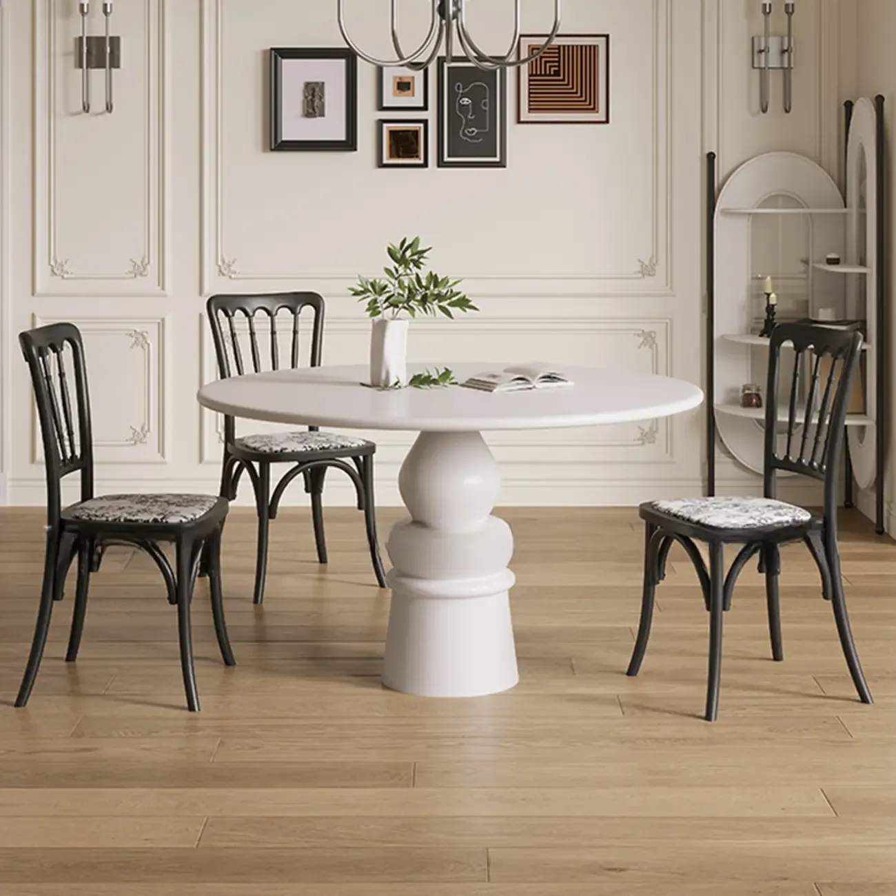 Casual White Pedestal Wood Round Dining Table Image - 4