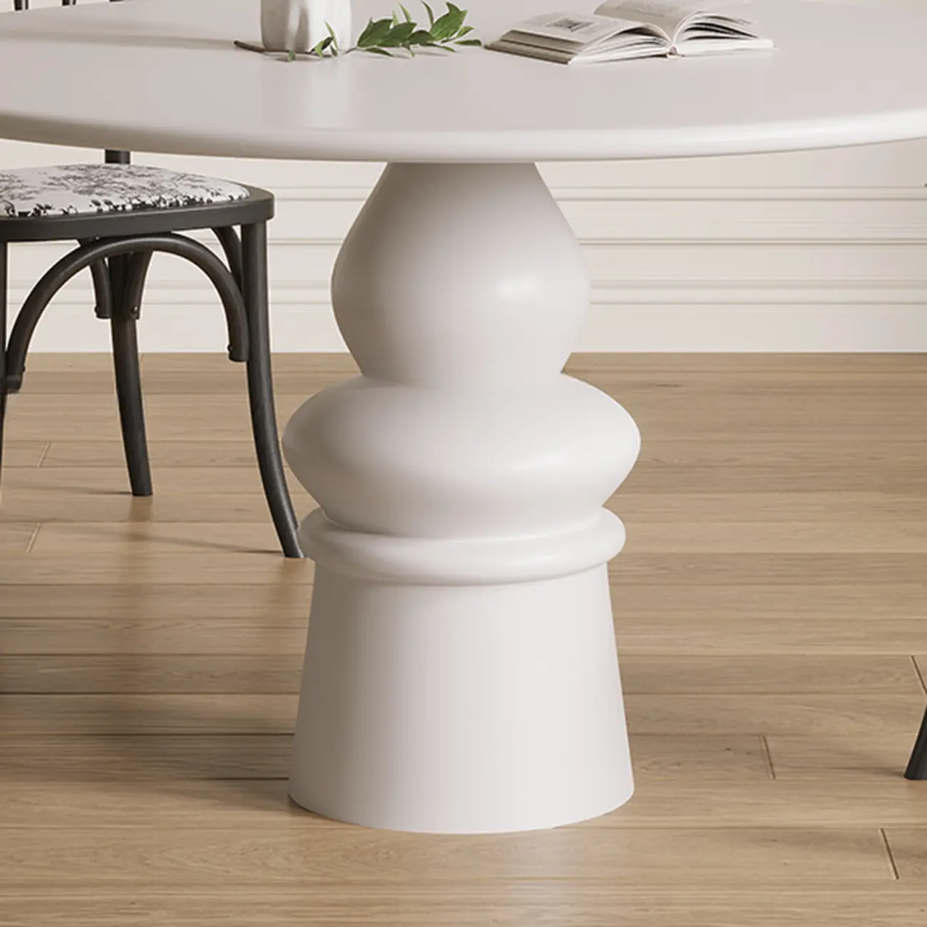Casual White Pedestal Wood Round Dining Table Image - 8 | homeyfad