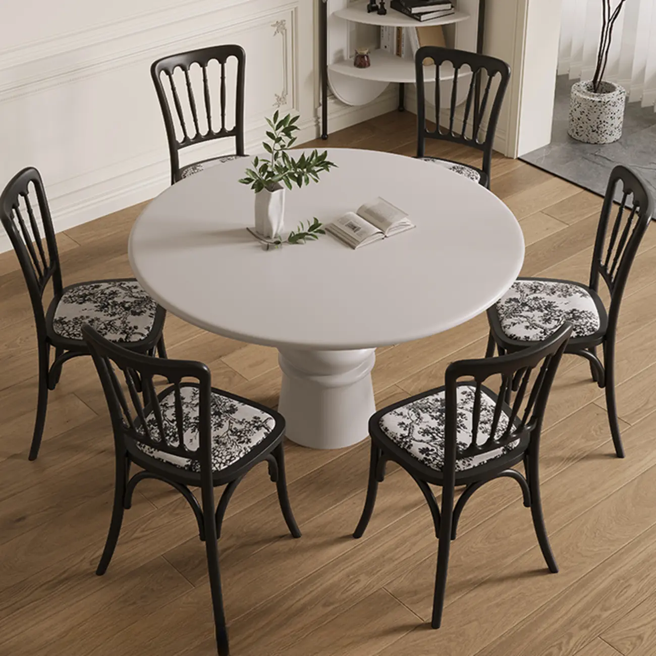 Casual White Pedestal Wood Round Dining Table Image - 10 | homeyfad