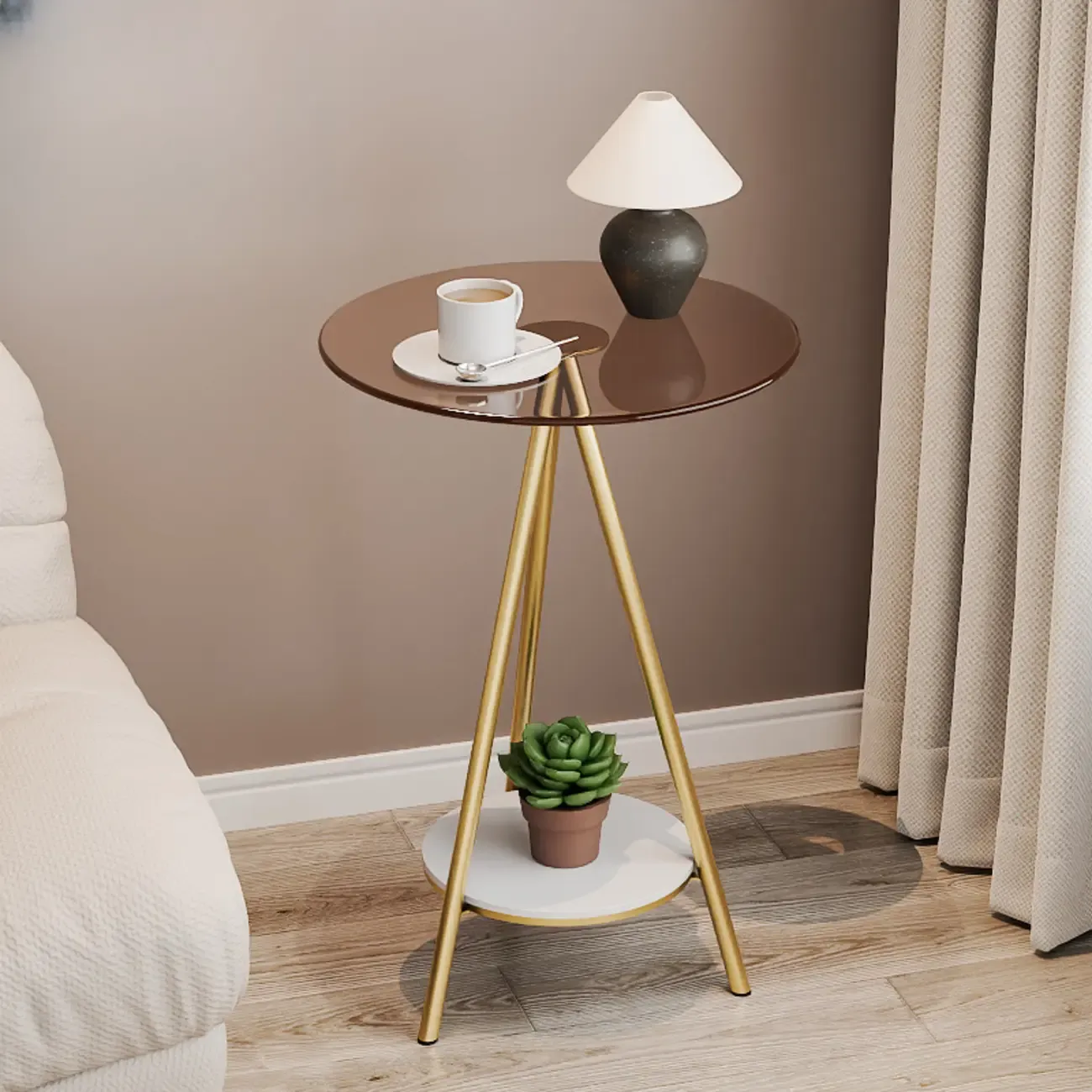 Glam Round Glass Storage End Table with Metal Legs Image - 1