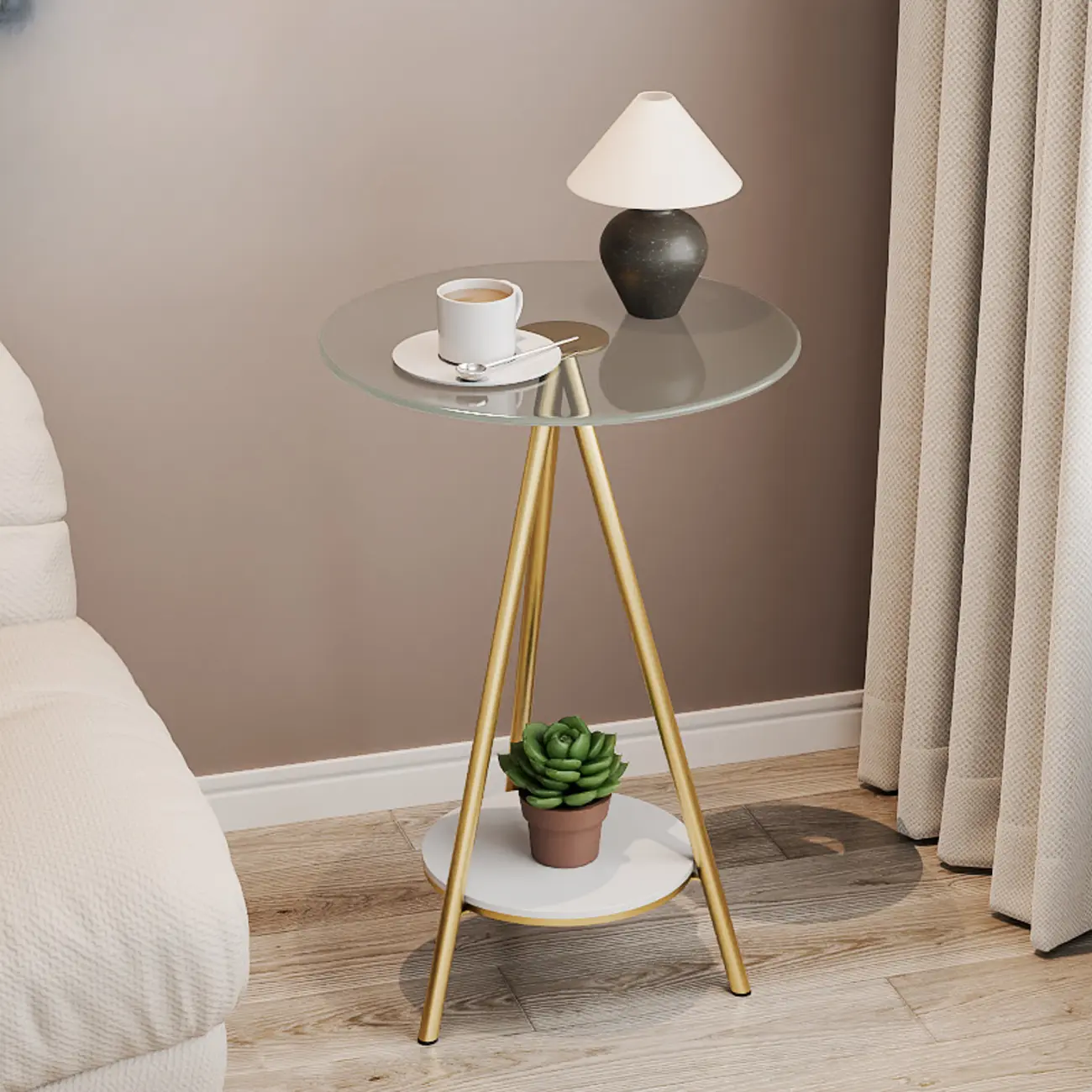 Glam Round Glass Storage End Table with Metal Legs Image - 2 | homeyfad