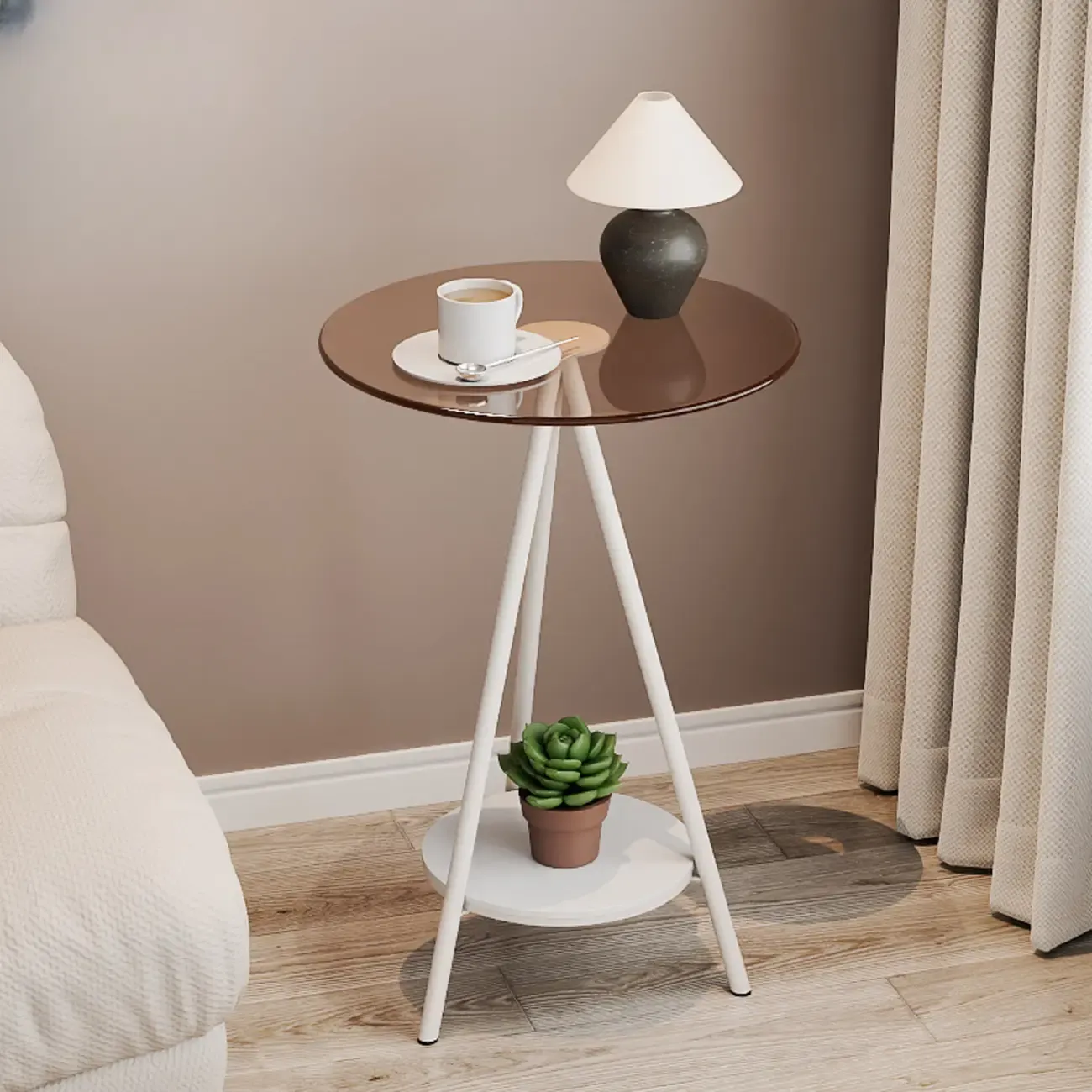 Glam Round Glass Storage End Table with Metal Legs Image - 3
