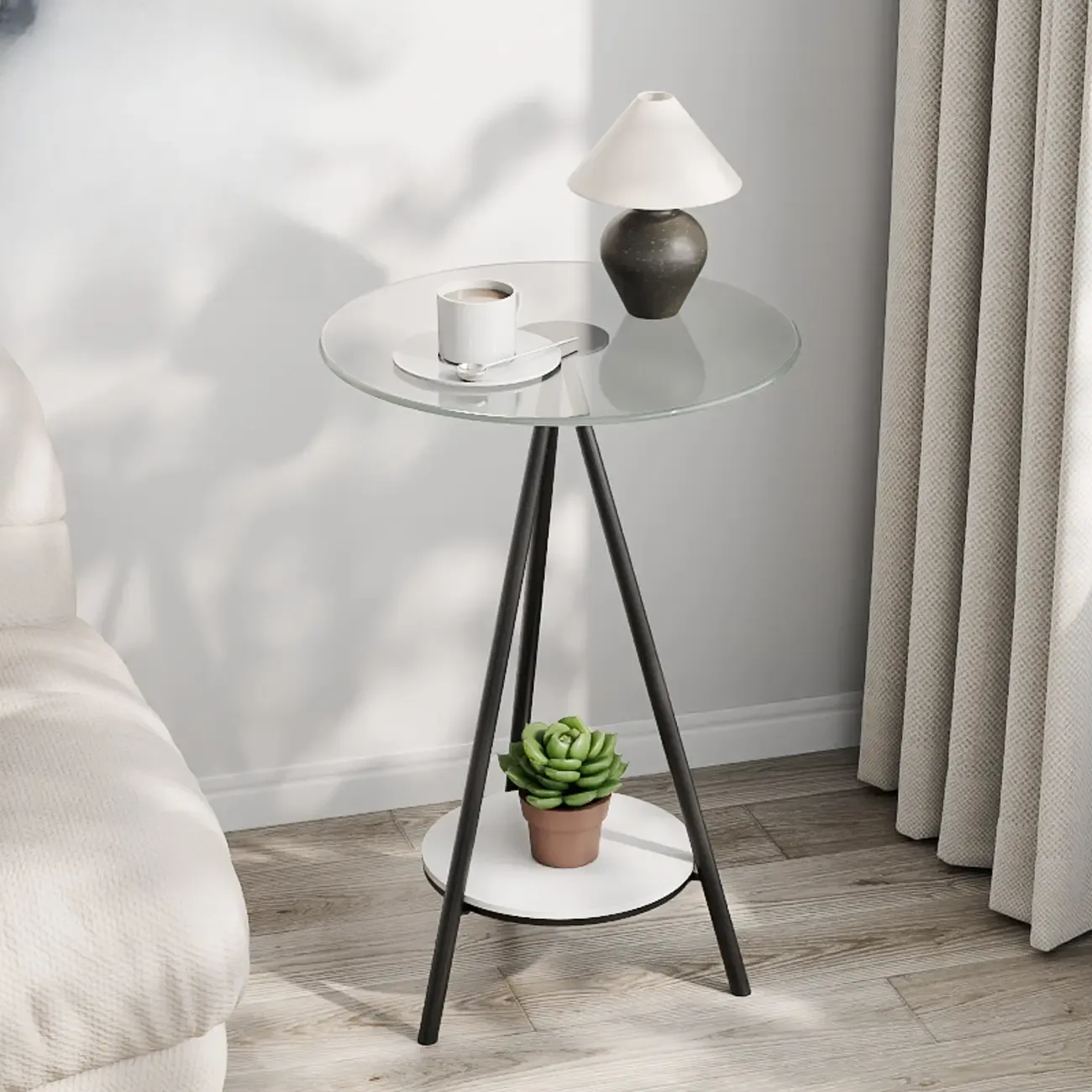 Glam Round Glass Storage End Table with Metal Legs Image - 4