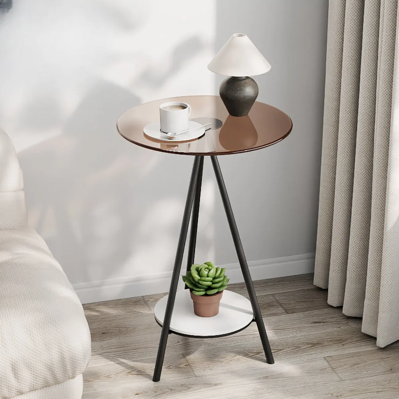 Glam Round Glass Storage End Table with Metal Legs Image - 11 | homeyfad
