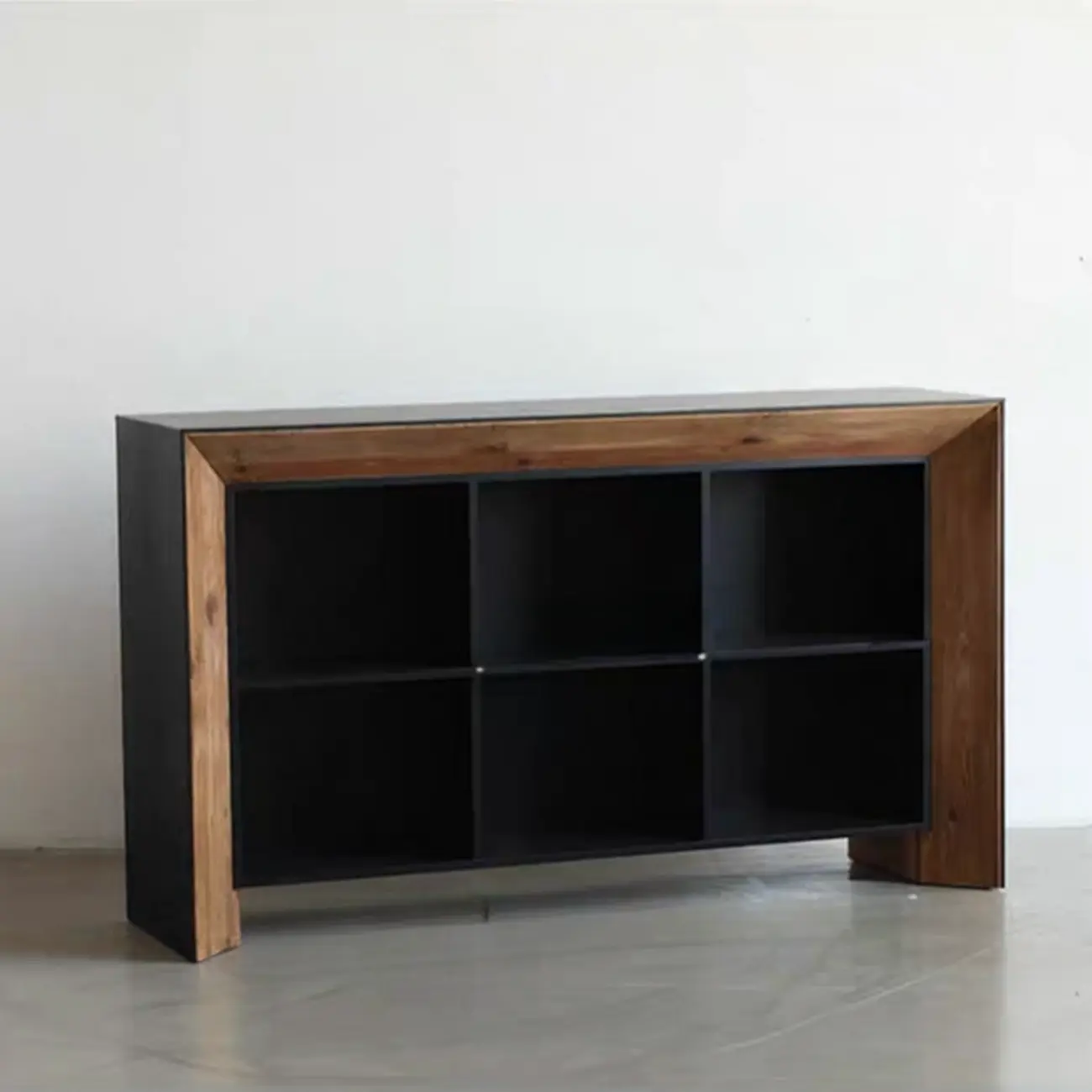 Modern Black Brown Pine Wooden Open Storage Display Cabinet Image - 1 | homeyfad