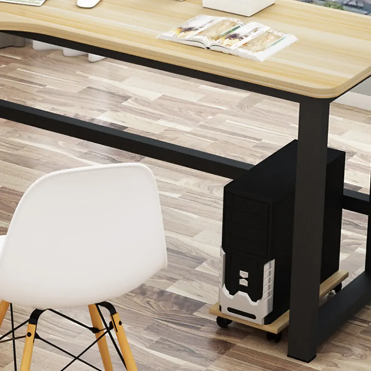Modern Wooden L-Shaped Desk with Storage for Home Office Image - 8