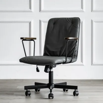 Elegant Grey Leather Metal Swivel Office Chair with Casters Image - 2