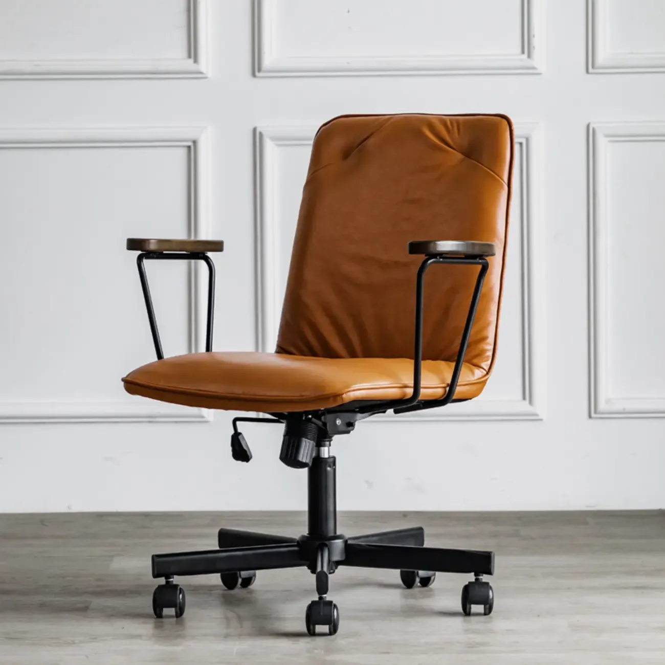 Elegant Grey Leather Metal Swivel Office Chair with Casters Image - 8