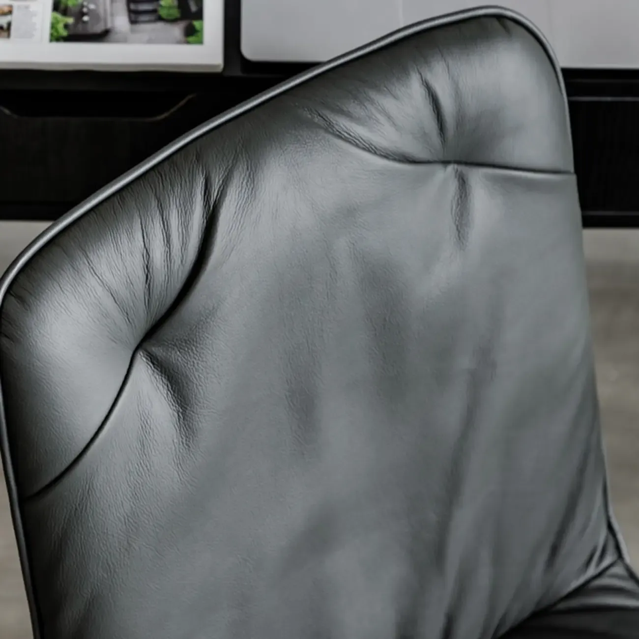 Elegant Grey Leather Metal Swivel Office Chair with Casters Image - 4