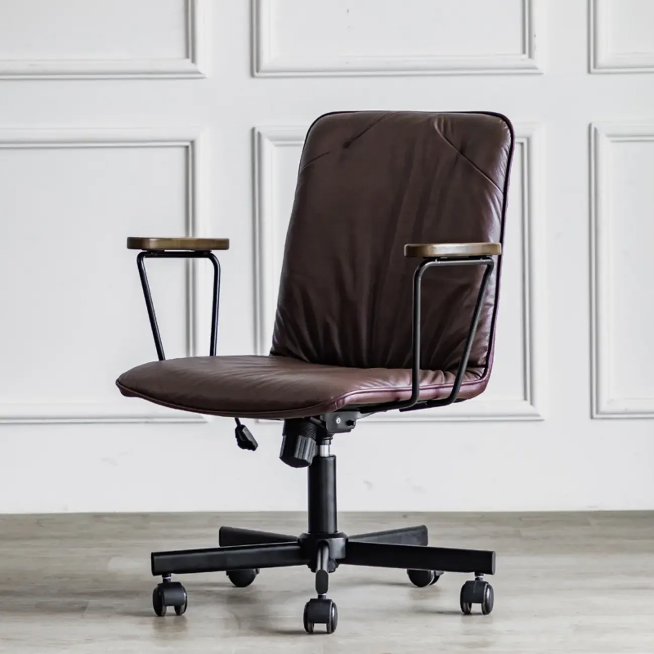 Elegant Grey Leather Metal Swivel Office Chair with Casters Image - 9