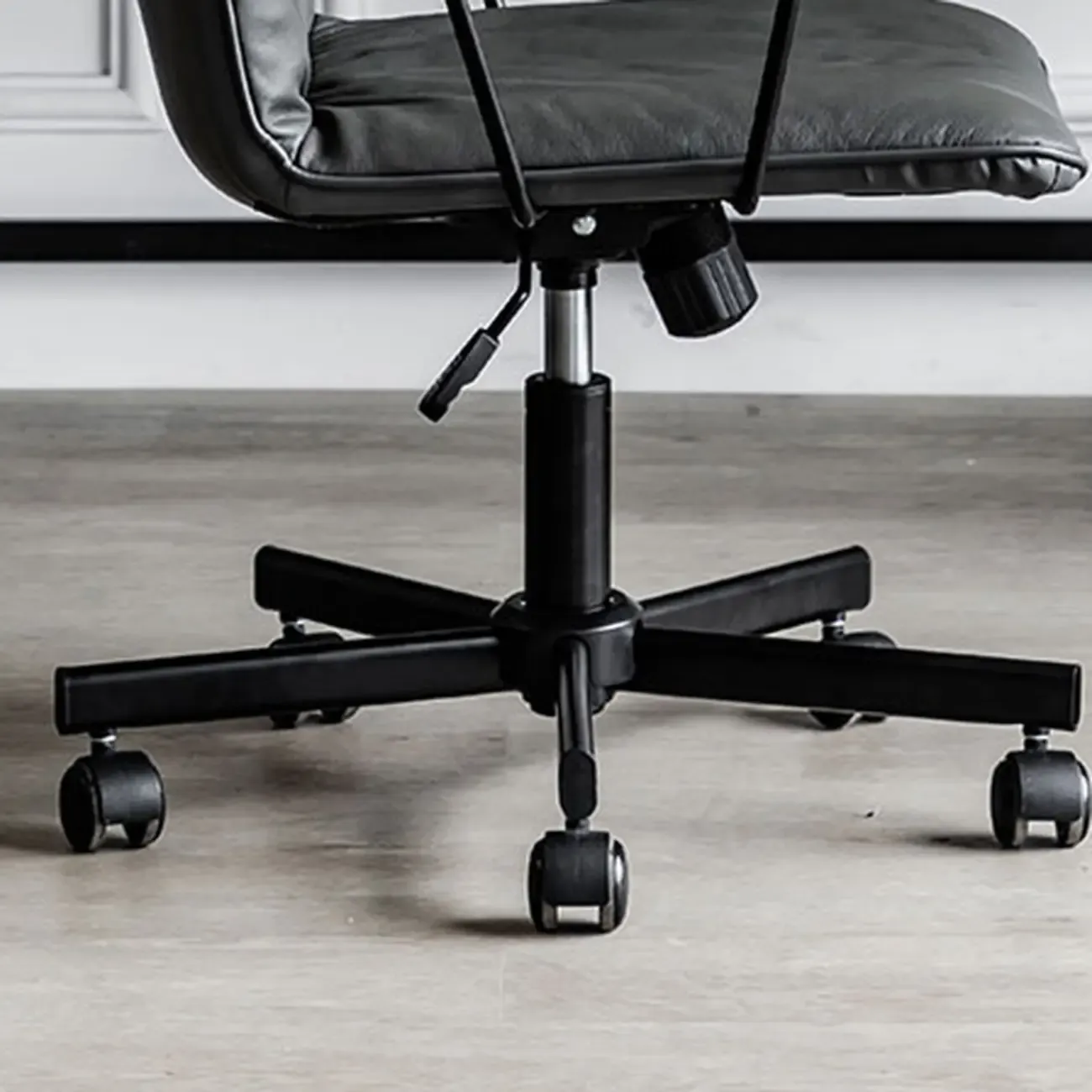 Elegant Grey Leather Metal Swivel Office Chair with Casters Image - 5