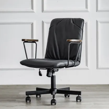 Elegant Grey Leather Metal Swivel Office Chair with Casters Image - 10