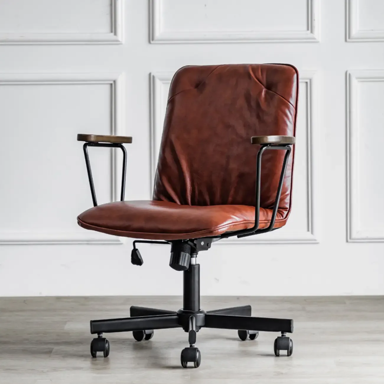 Elegant Grey Leather Metal Swivel Office Chair with Casters Image - 11