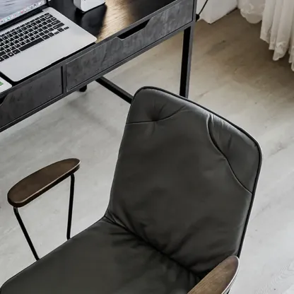 Elegant Grey Leather Metal Swivel Office Chair with Casters Image - 6