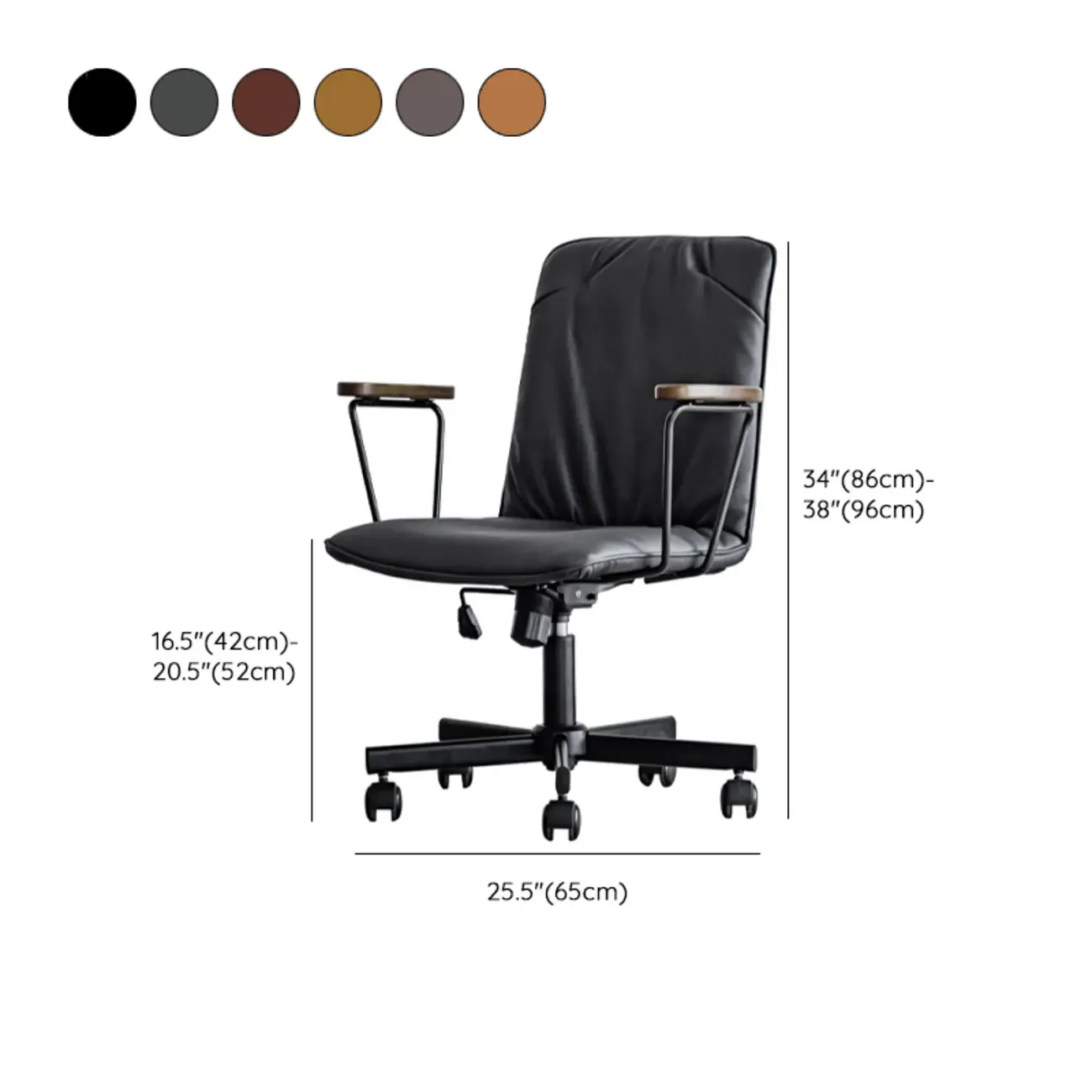 Elegant Grey Leather Metal Swivel Office Chair with Casters #size
