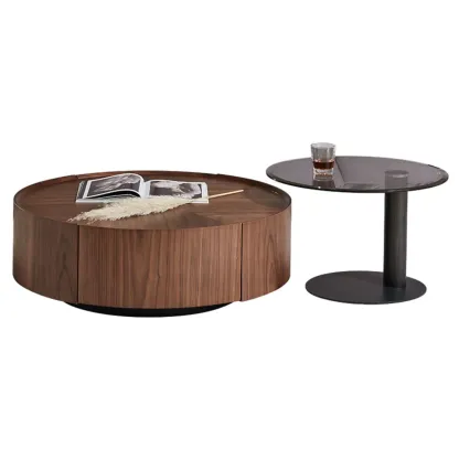 Modern Wooden Brown Round Nesting Coffee Table Image - 7