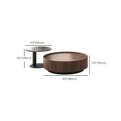Modern Wooden Brown Round Nesting Coffee Table #size