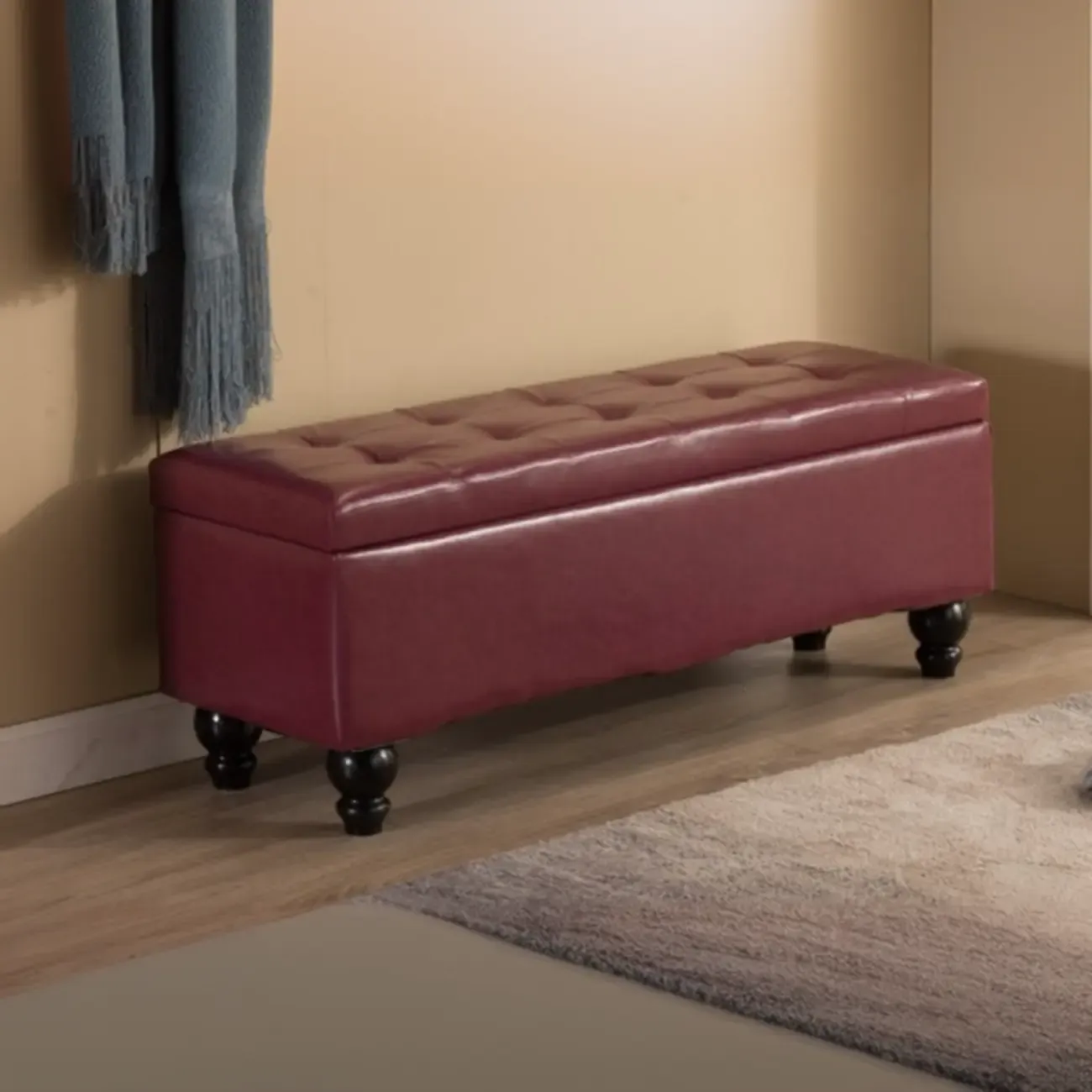 Modern Faux Leather Flip Top Storage Entryway Bench