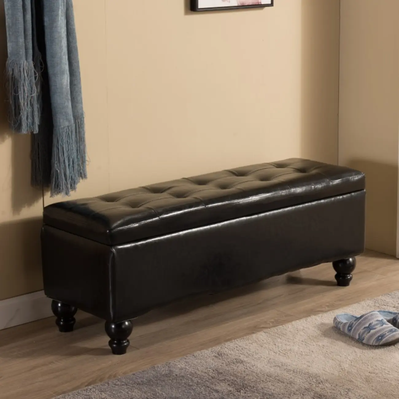 Modern Faux Leather Flip Top Storage Entryway Bench | homeyfad