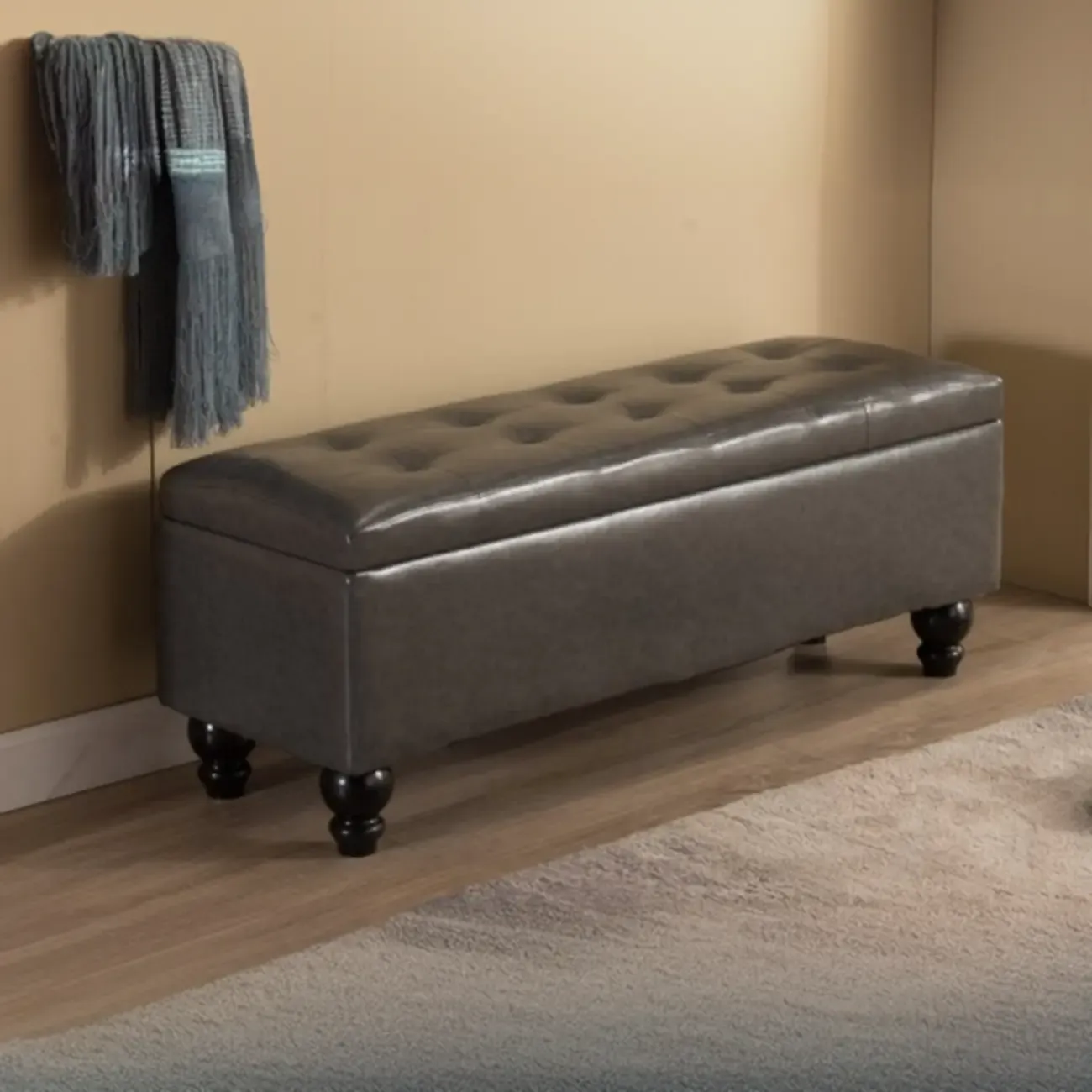 Modern Faux Leather Flip Top Storage Entryway Bench