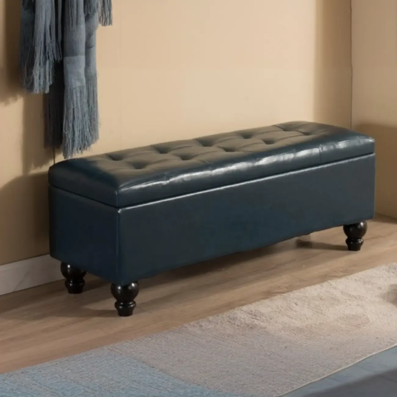 Modern Faux Leather Flip Top Storage Entryway Bench